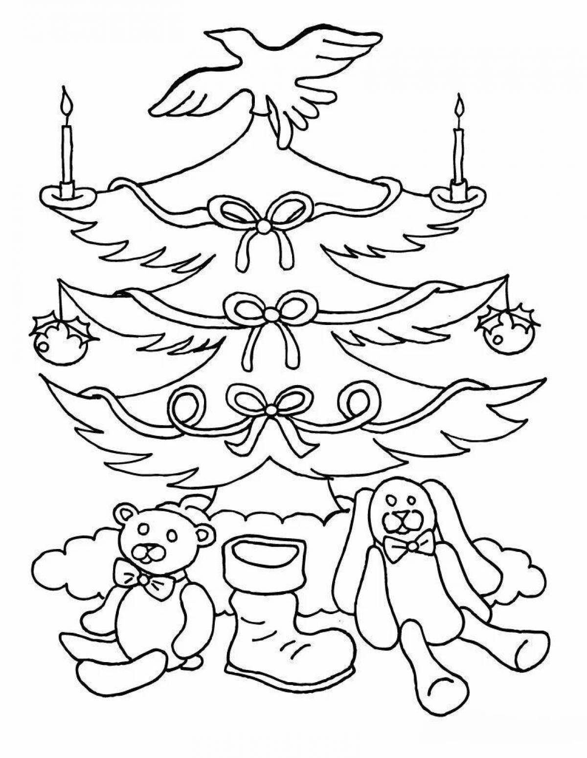 Праздничная раскраска рождественская елка для детей