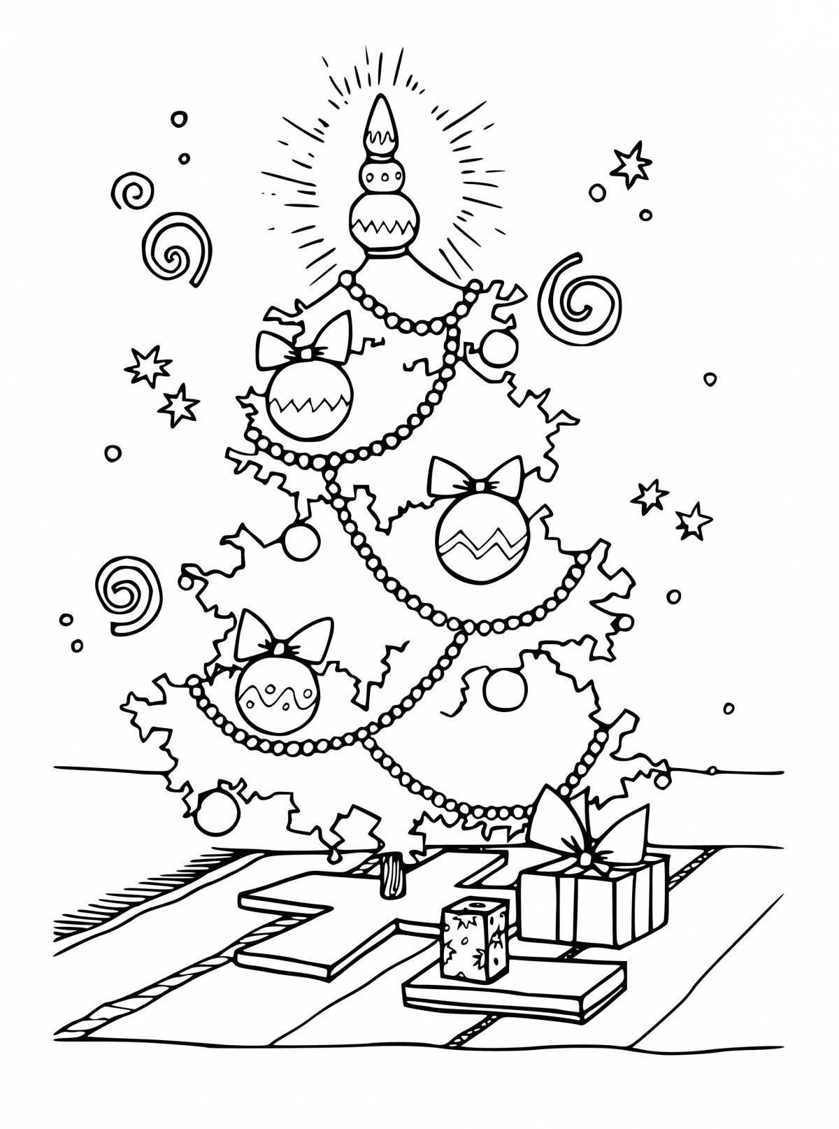 Красочная раскраска рождественская елка для детей
