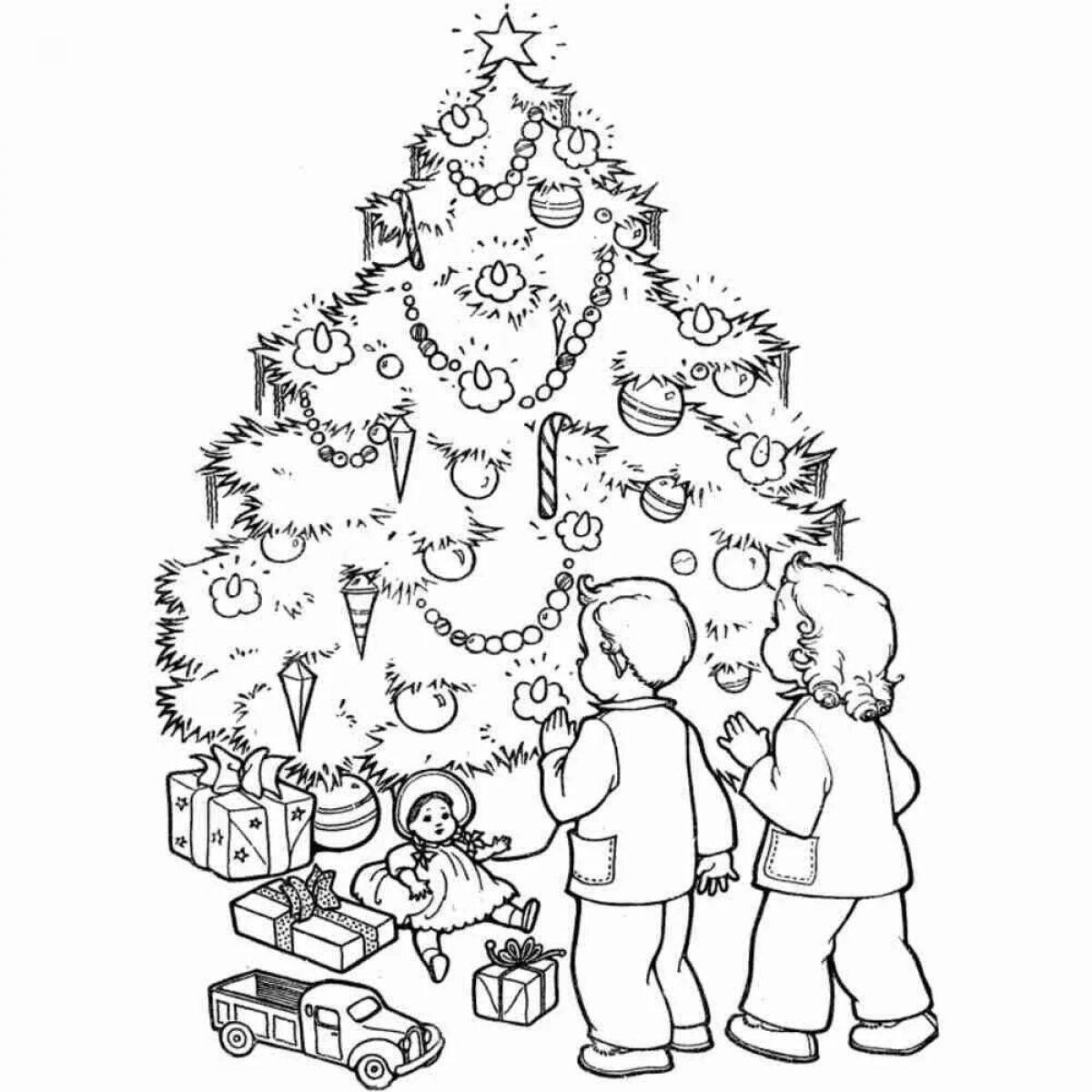 Волшебная раскраска рождественская елка для детей