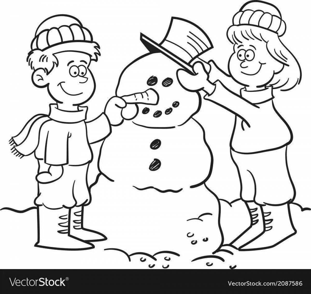 Очаровательная раскраска снеговик для детей