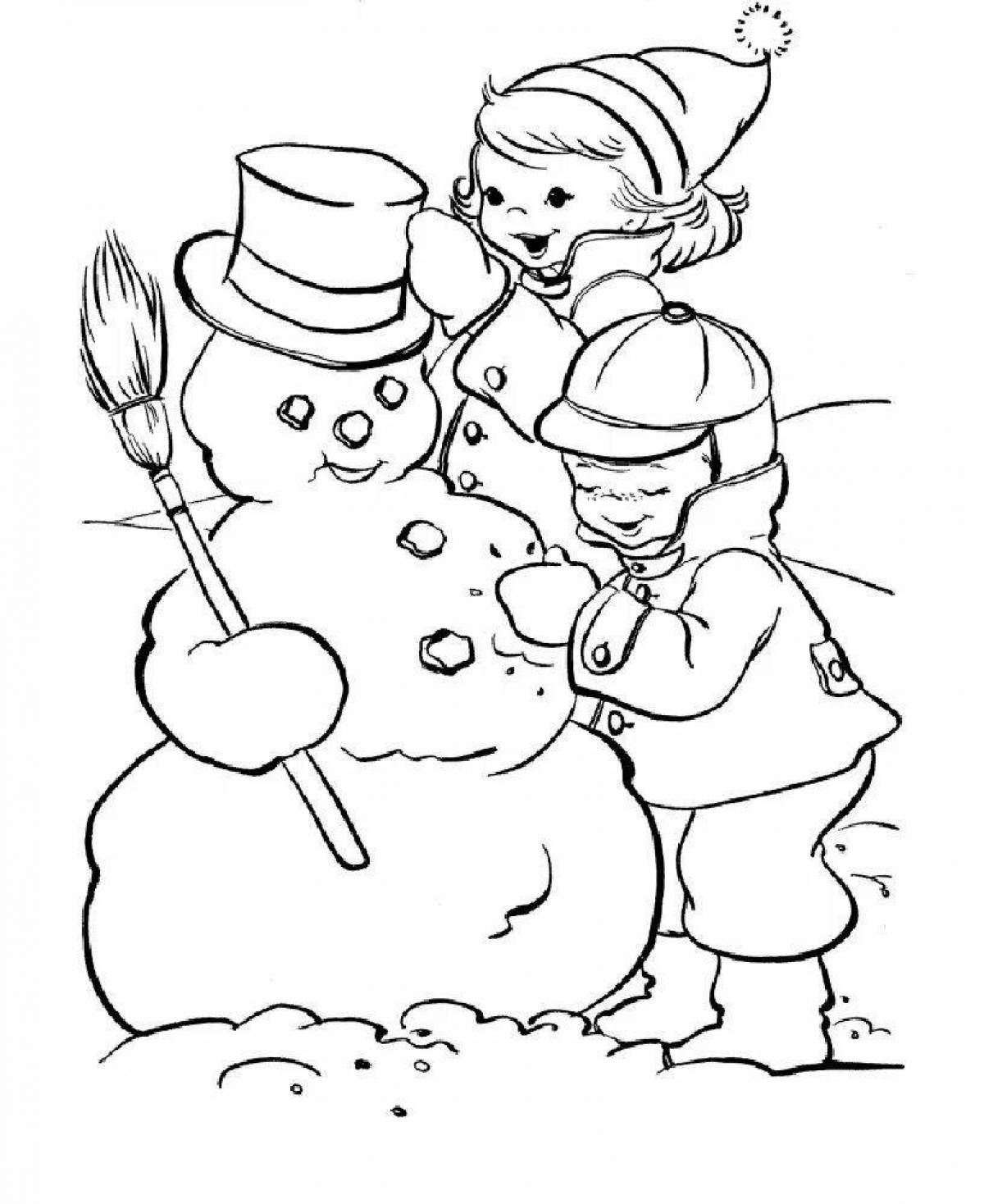 Игривая раскраска снеговик для детей