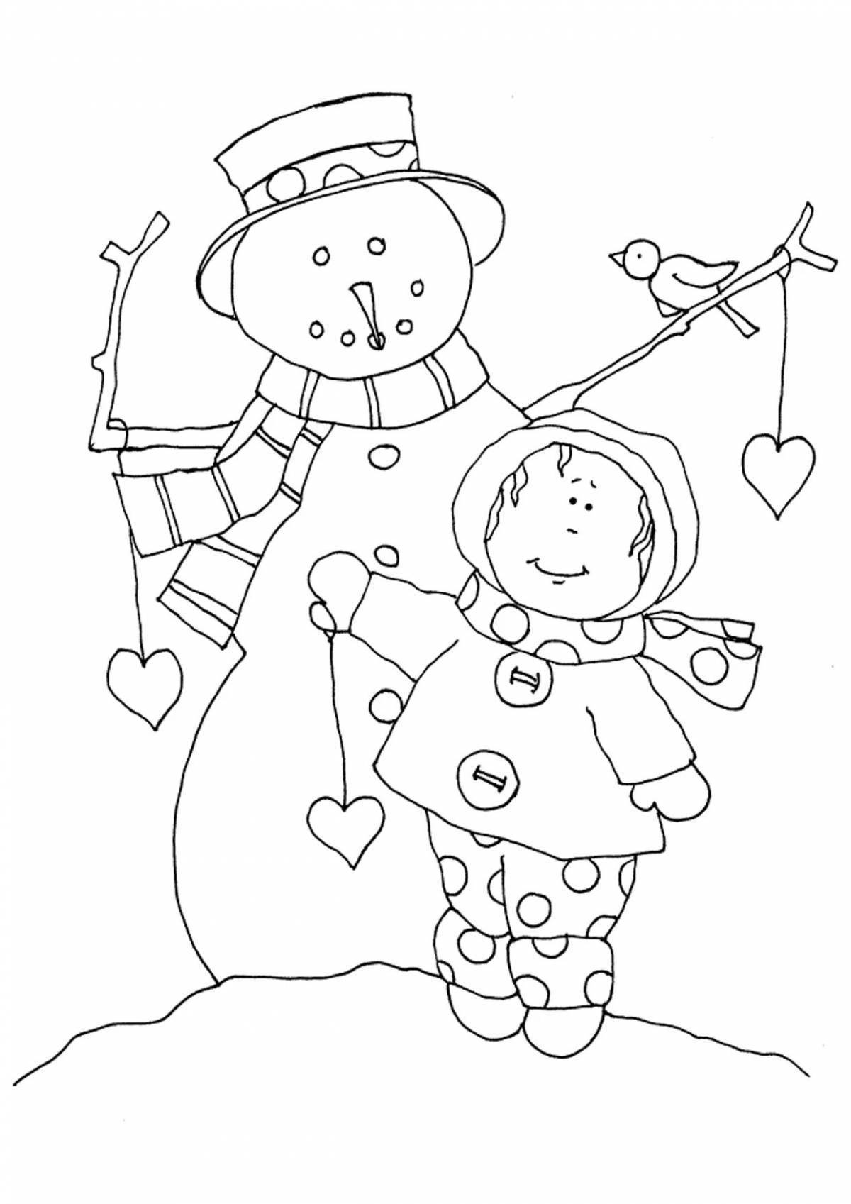 Блестящая раскраска снеговик для детей