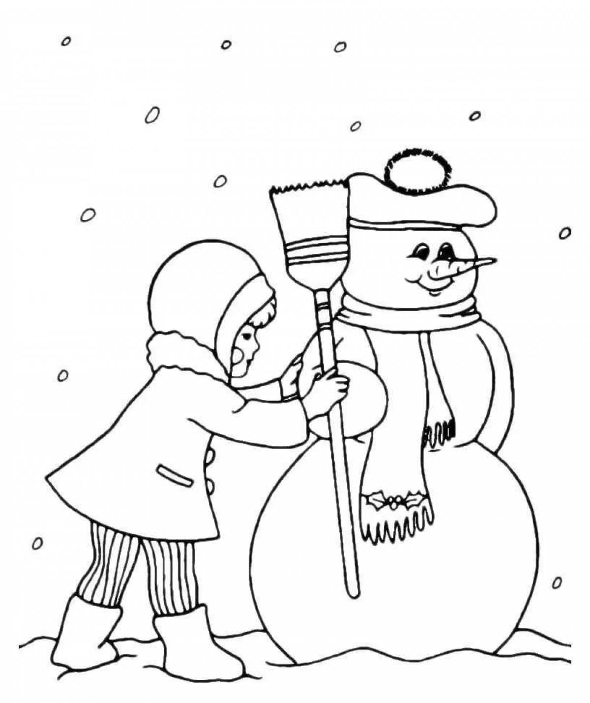 Великолепная раскраска снеговик для детей