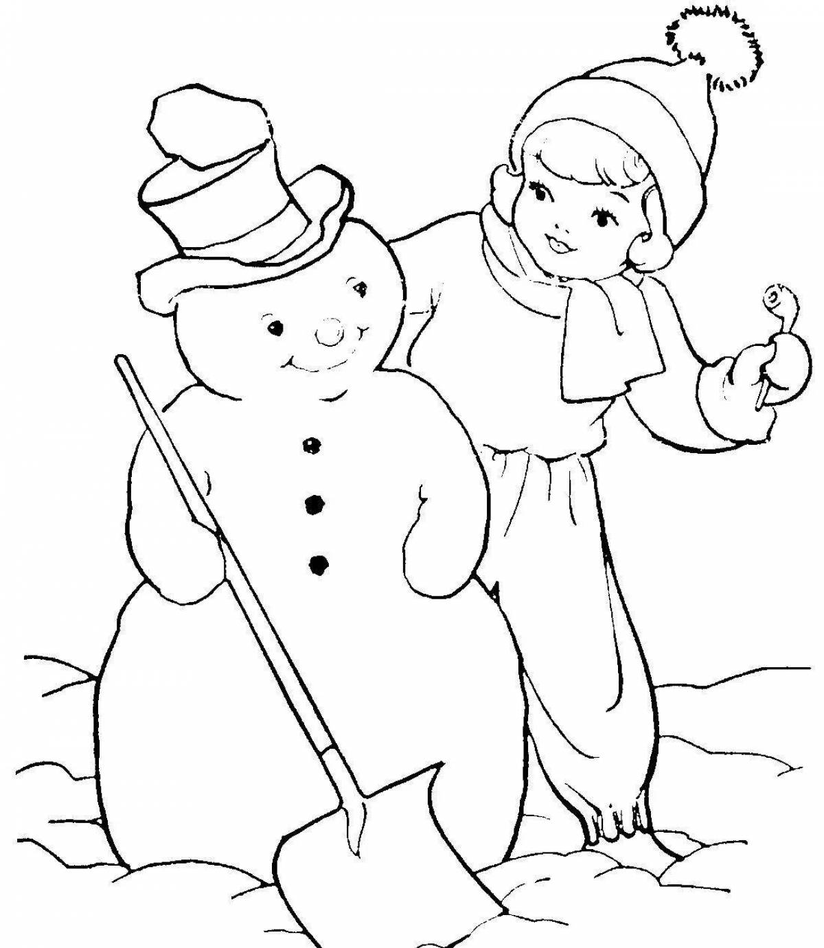 Безумная раскраска снеговик для детей
