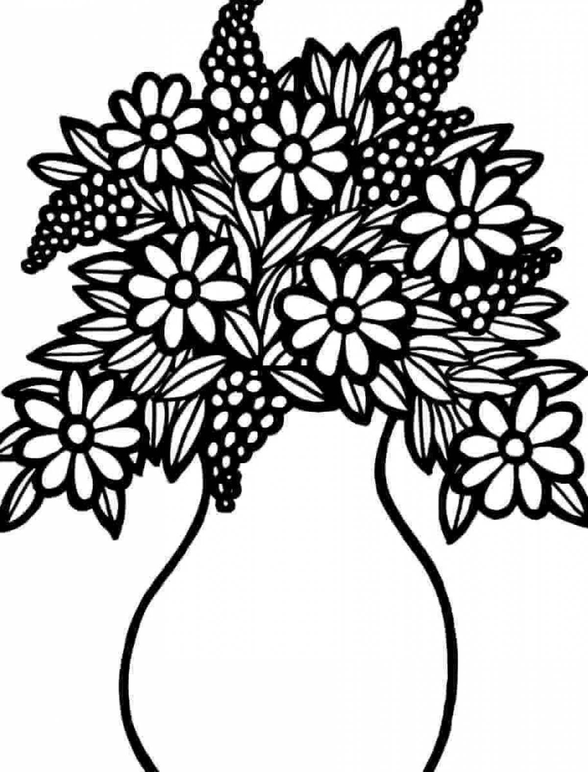 Bright bouquet of flowers in a vase coloring book