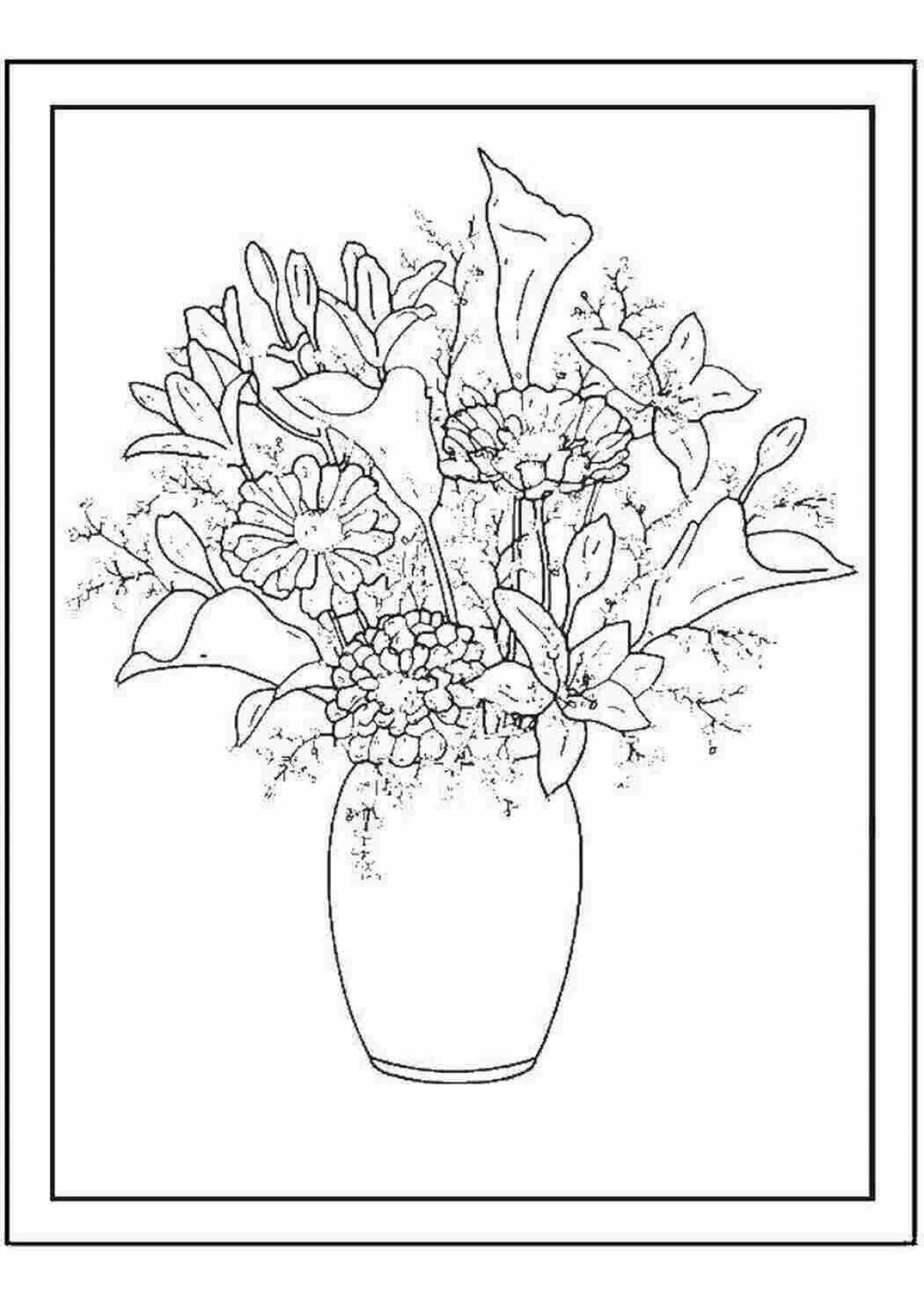 Joyful bouquet of flowers in a vase coloring book