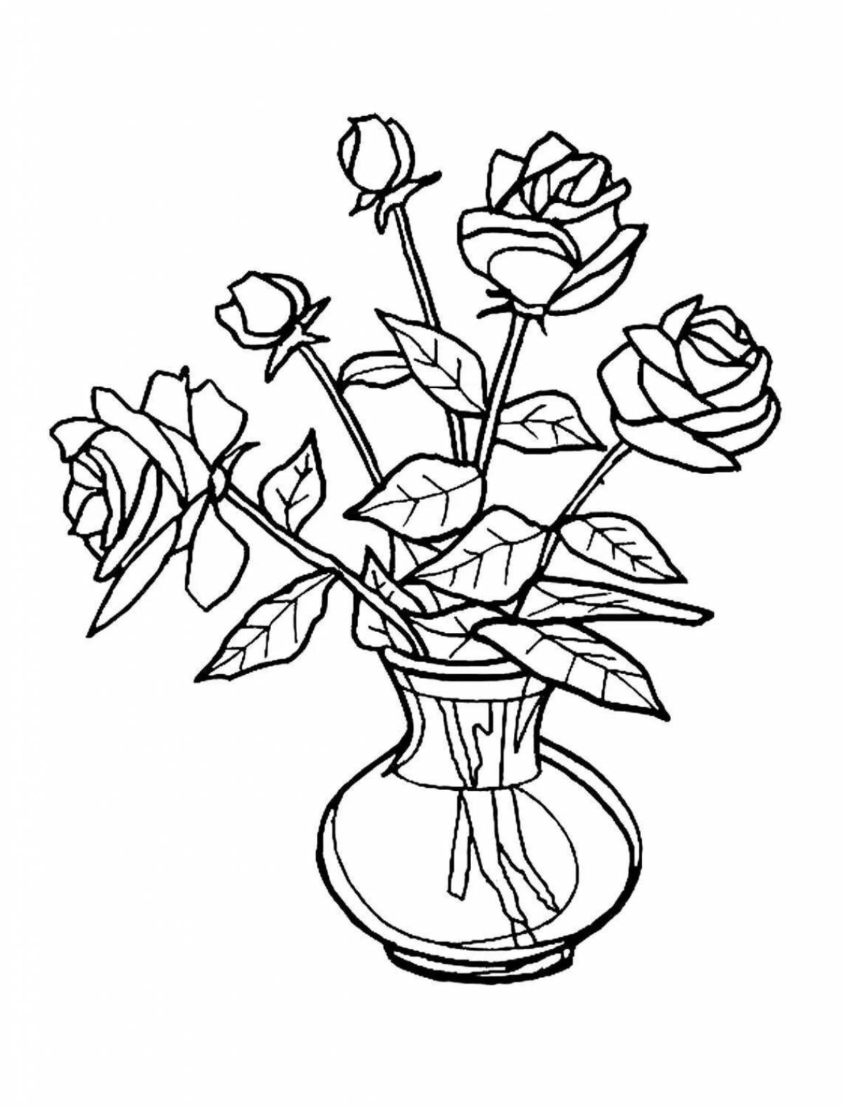 A beautiful bouquet of flowers in a vase coloring book