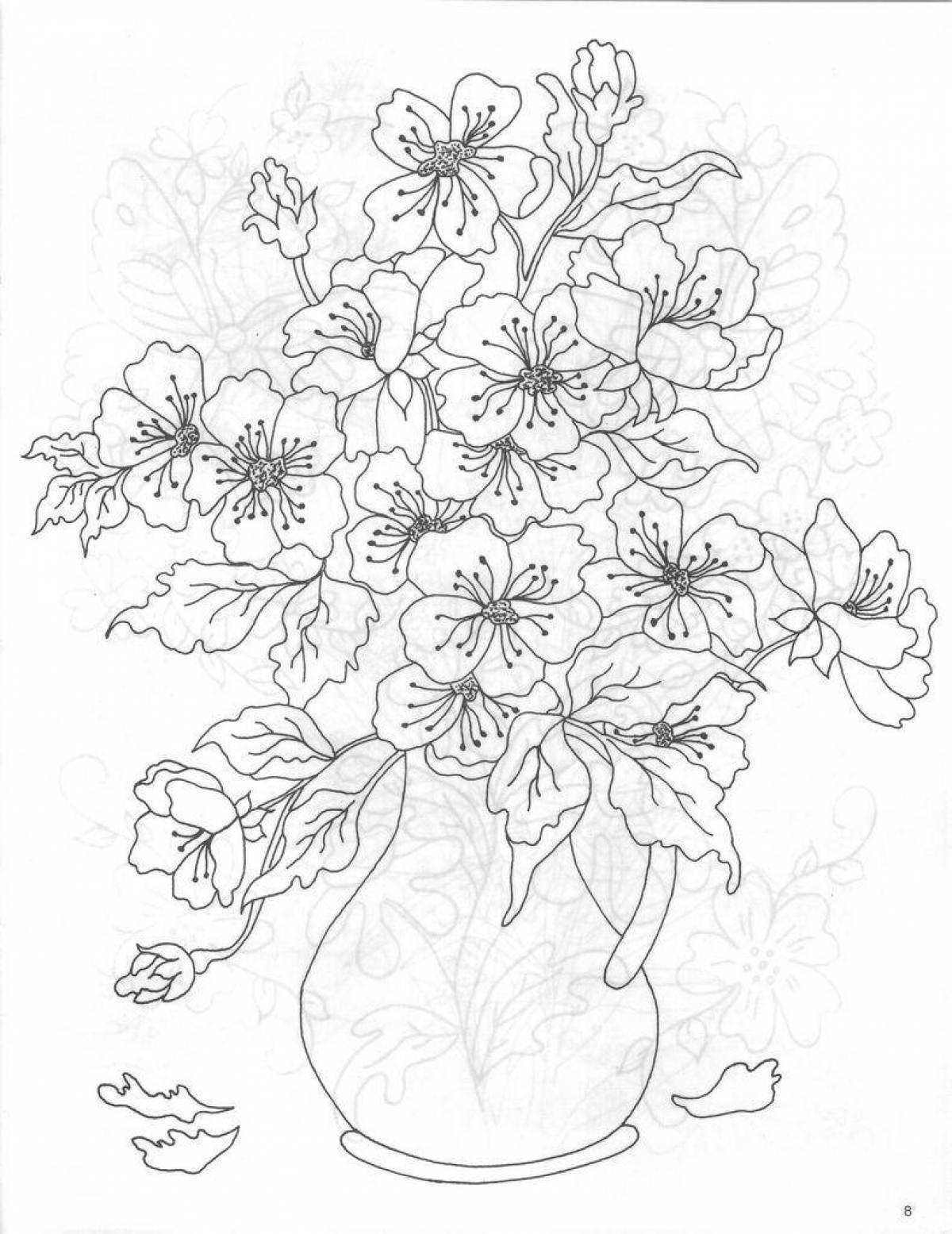 Attractive bouquet of flowers in a vase coloring book
