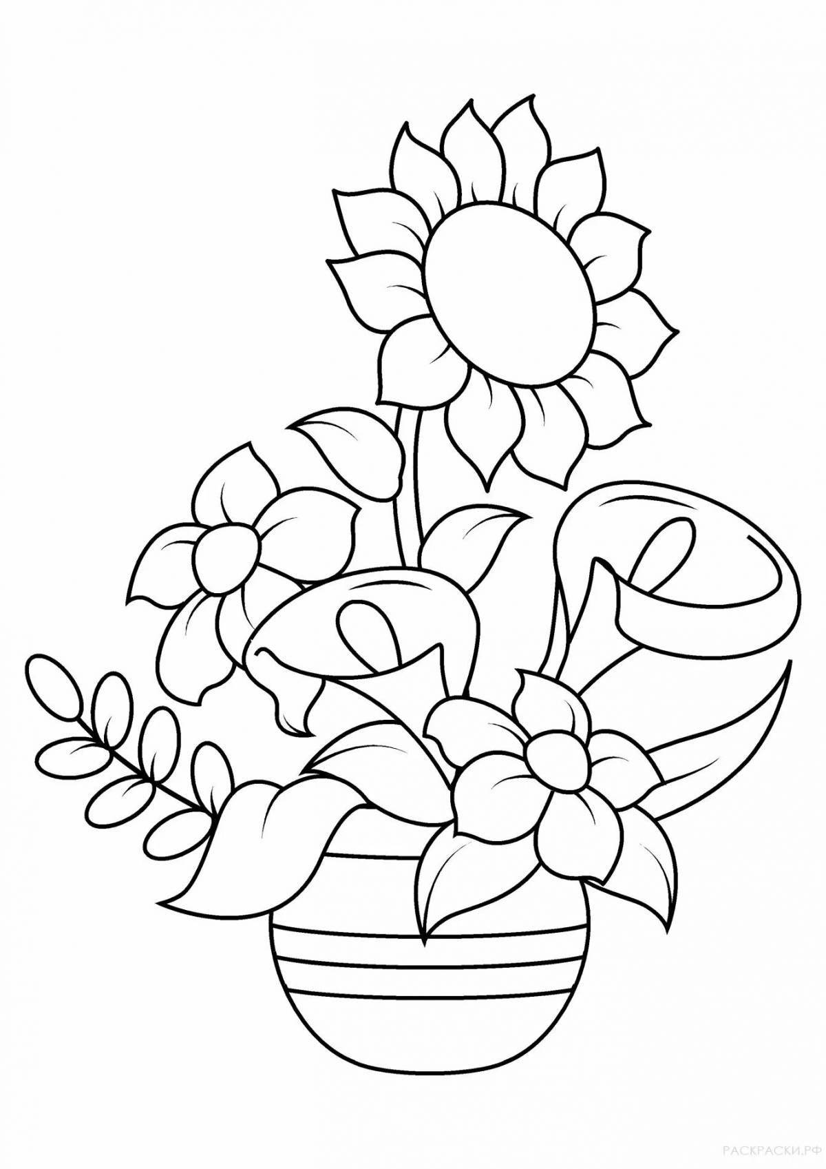 Refreshing bouquet of flowers in a vase coloring book