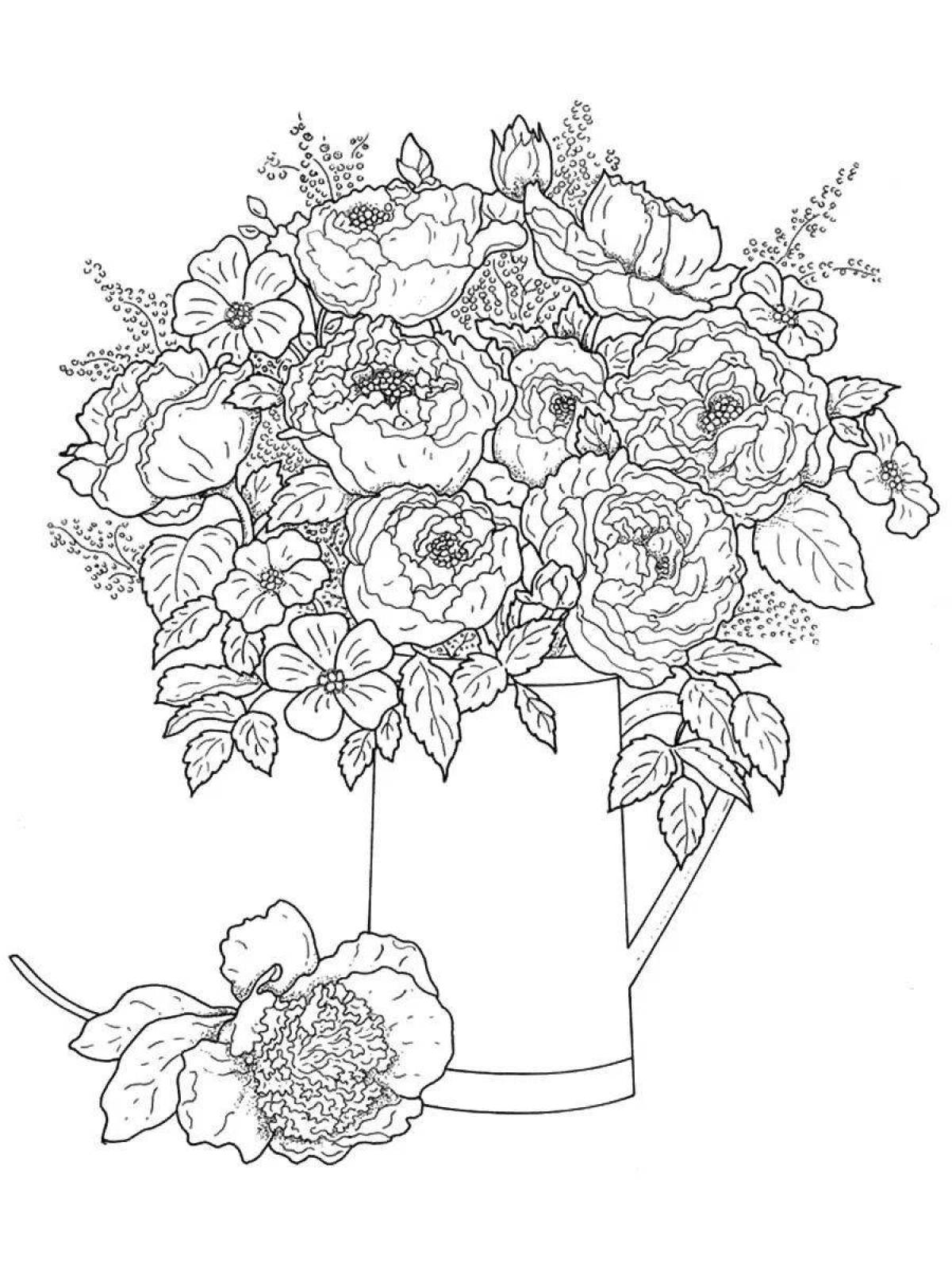 Coloring page captivating bouquet of flowers in a vase