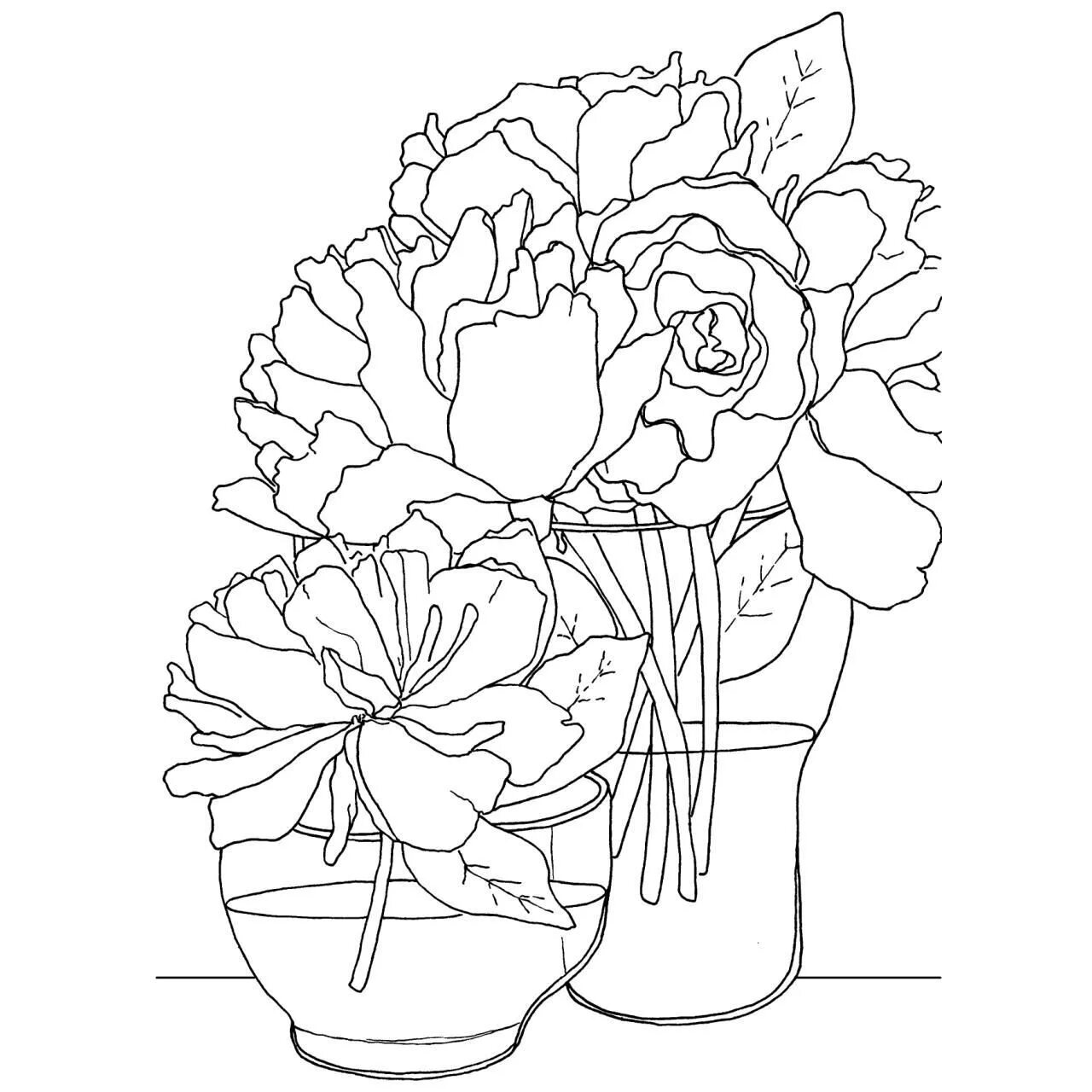 A beautiful bouquet of flowers in a vase coloring book