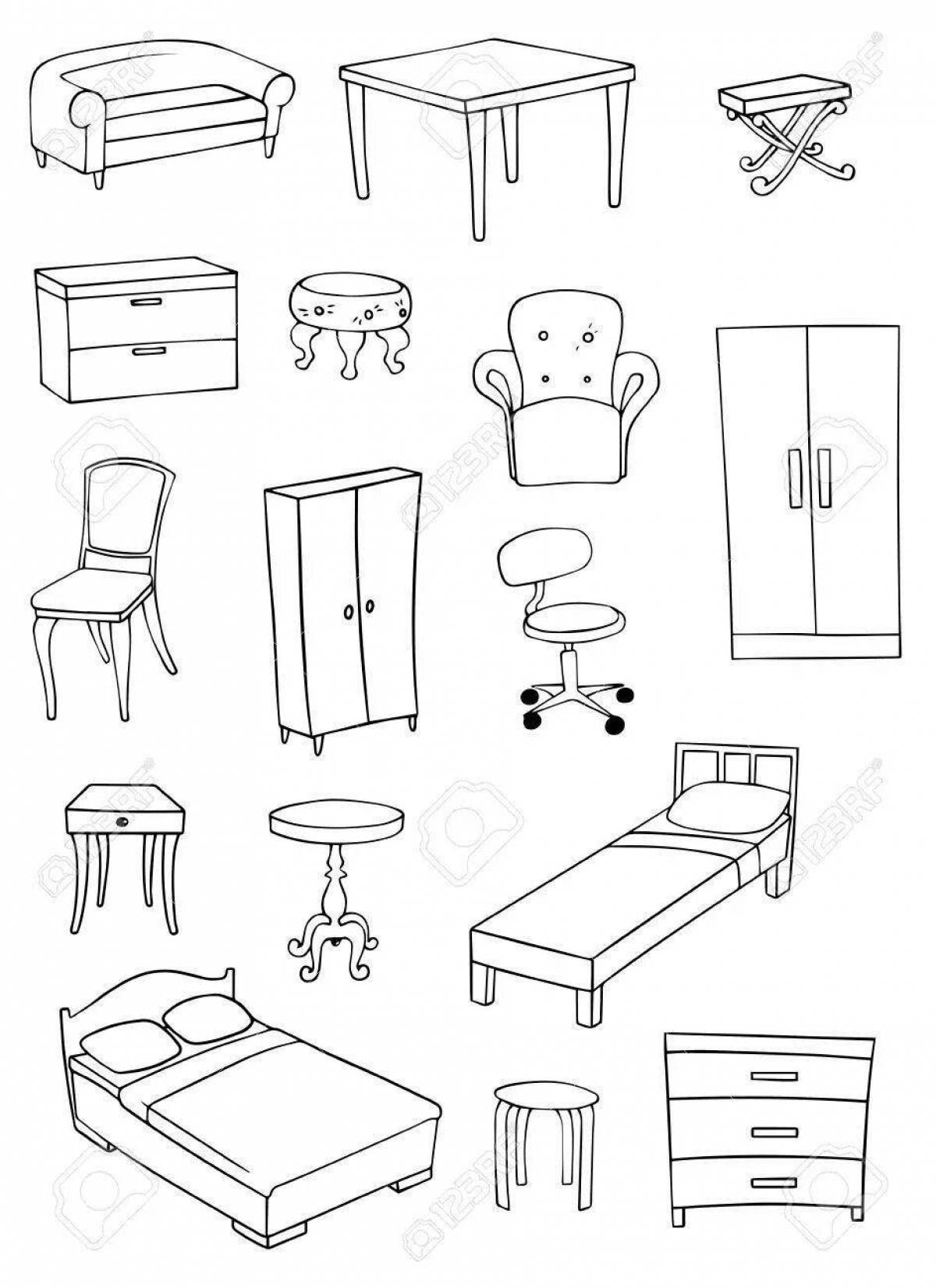 Colorful interior items coloring pages for children