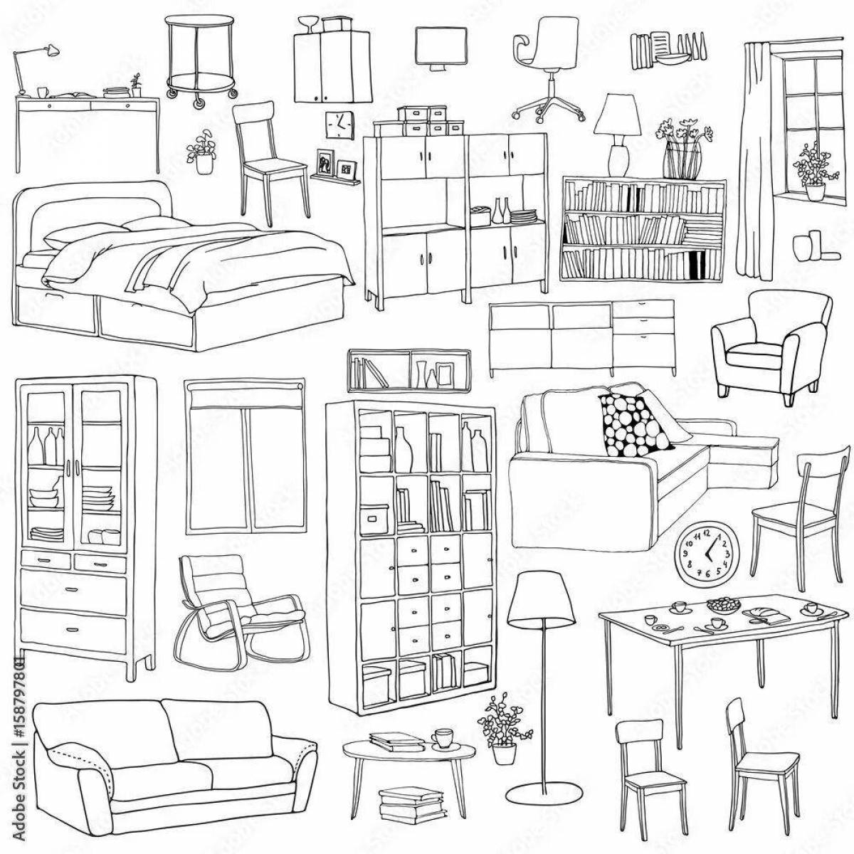 Joyful interior items coloring pages for children