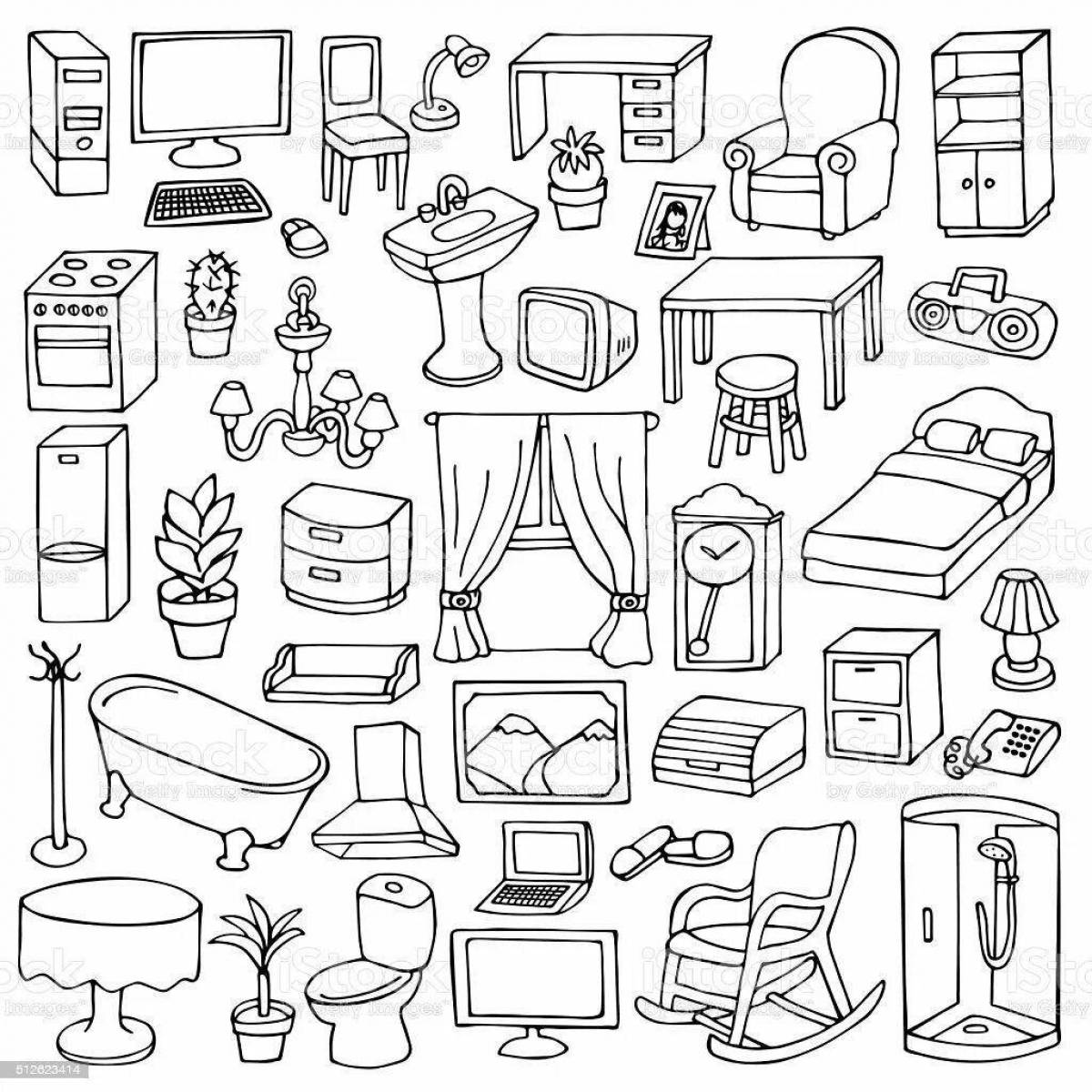 Colourful coloring of interior items for children