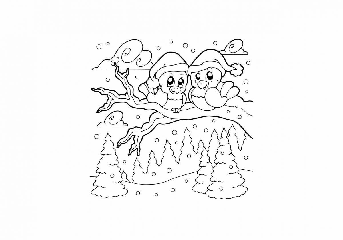 Colorful winter animal coloring page