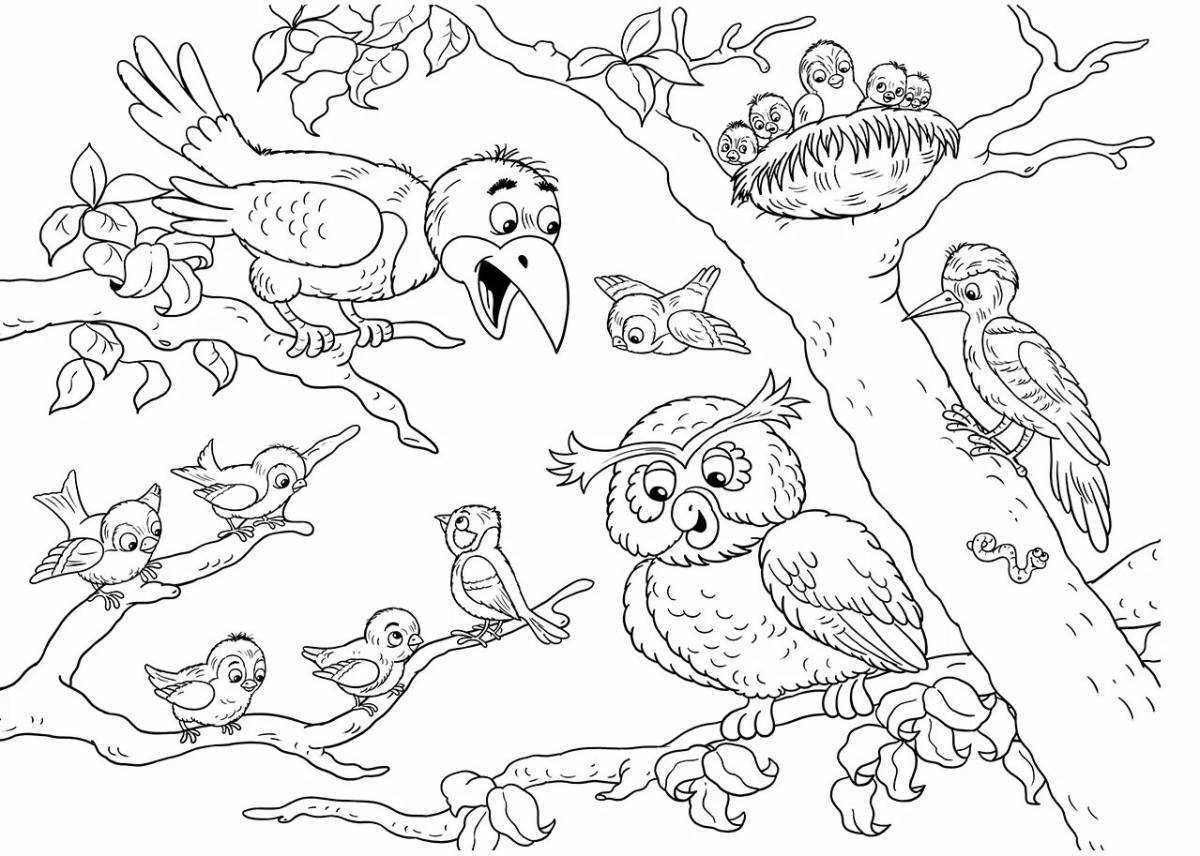 Awesome winter birds coloring page