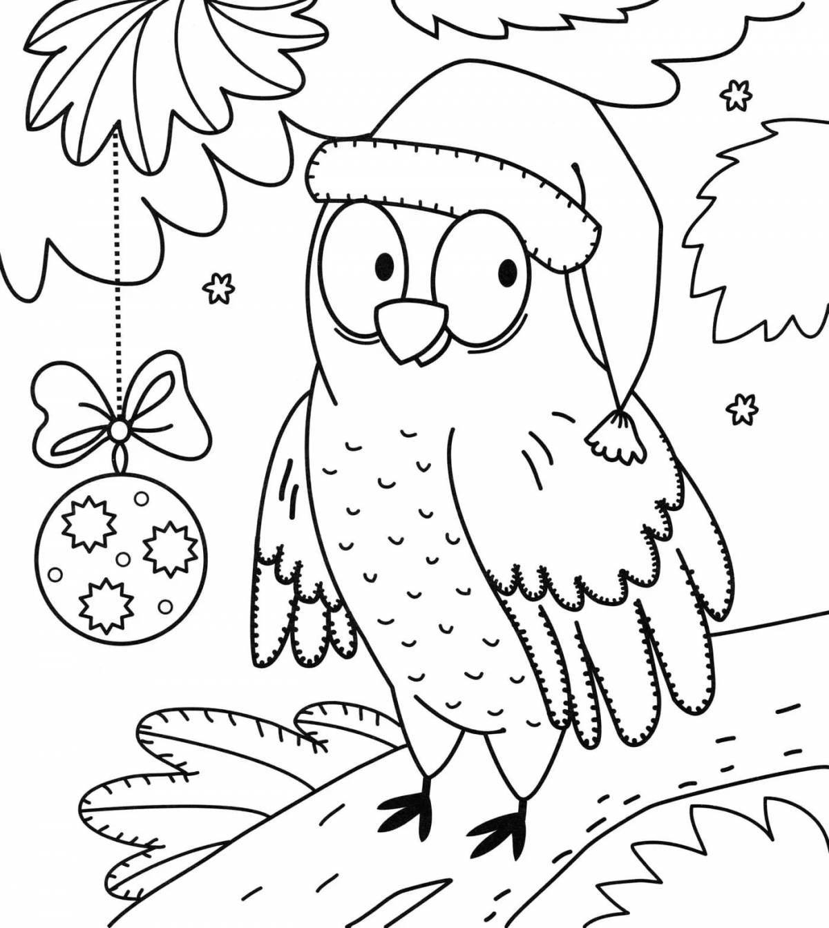 Coloring book shining winter bird
