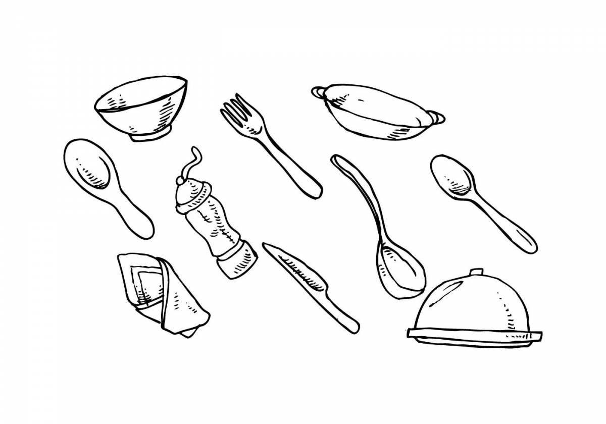 Colorful cutlery coloring page for kids