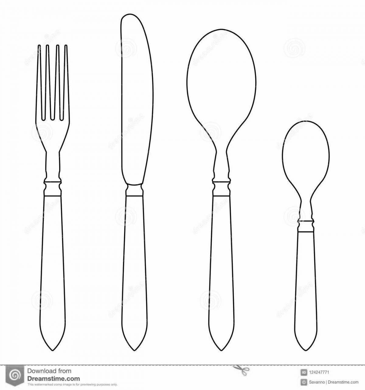 Cheerful cutlery coloring for babies