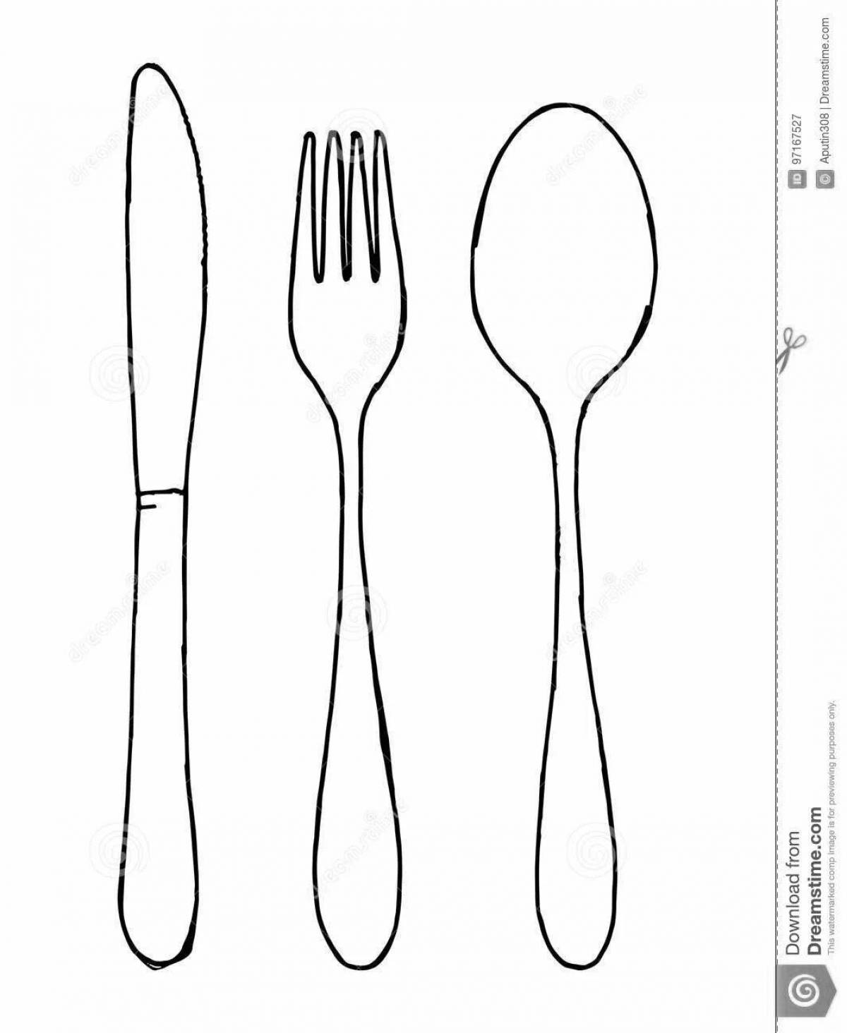 Playful cutlery coloring page for kids