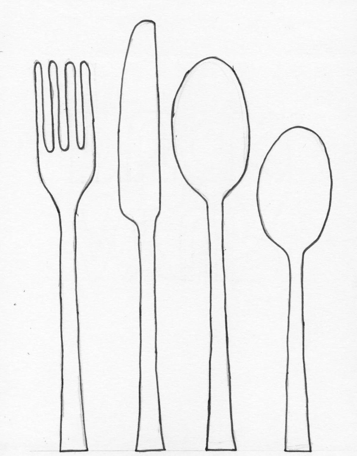 Charming cutlery coloring book for beginners