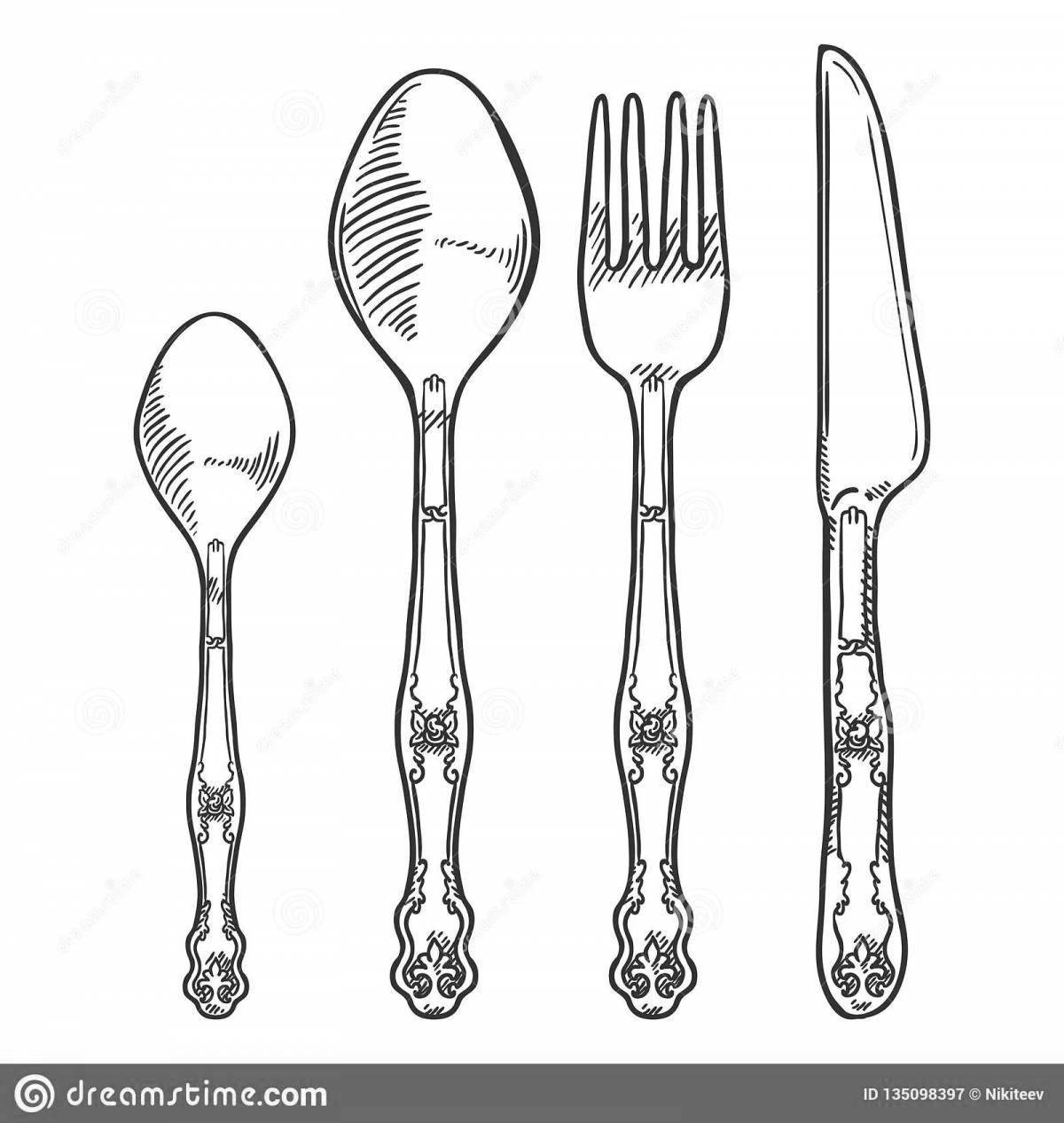 Luminous cutlery coloring page for students