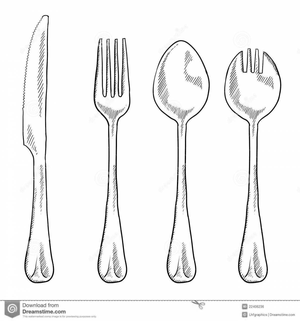 Animated cutlery coloring page for the little ones