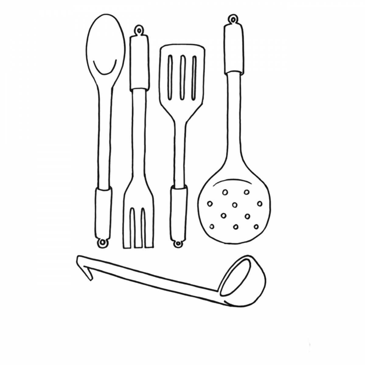 Fun cutlery coloring book for kids