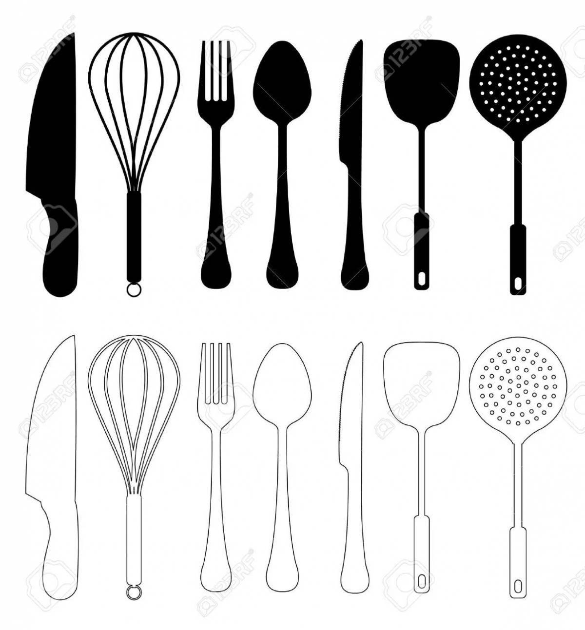 Fancy cutlery coloring for kids