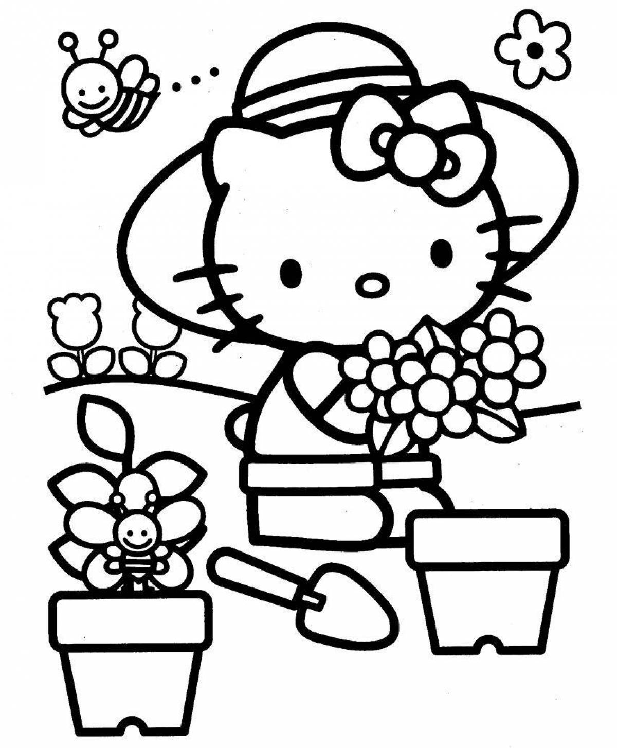 Charming hello kitty with heart coloring book