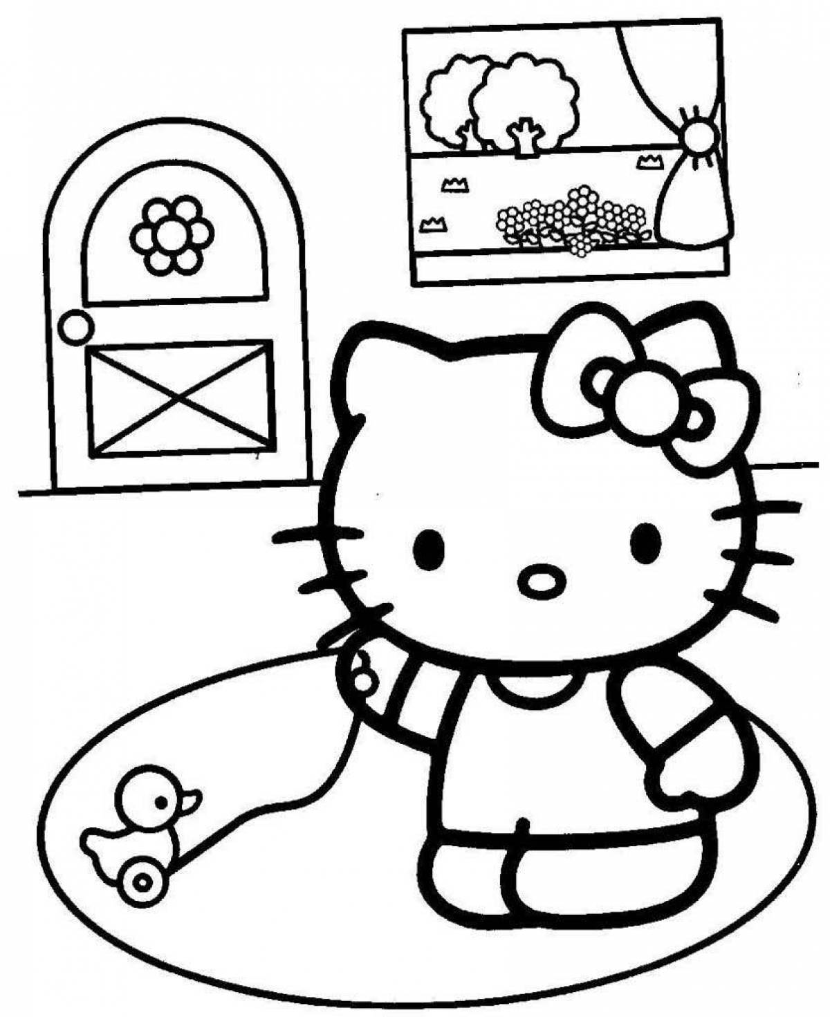 Симпатичная hello kitty с сердечком раскраска