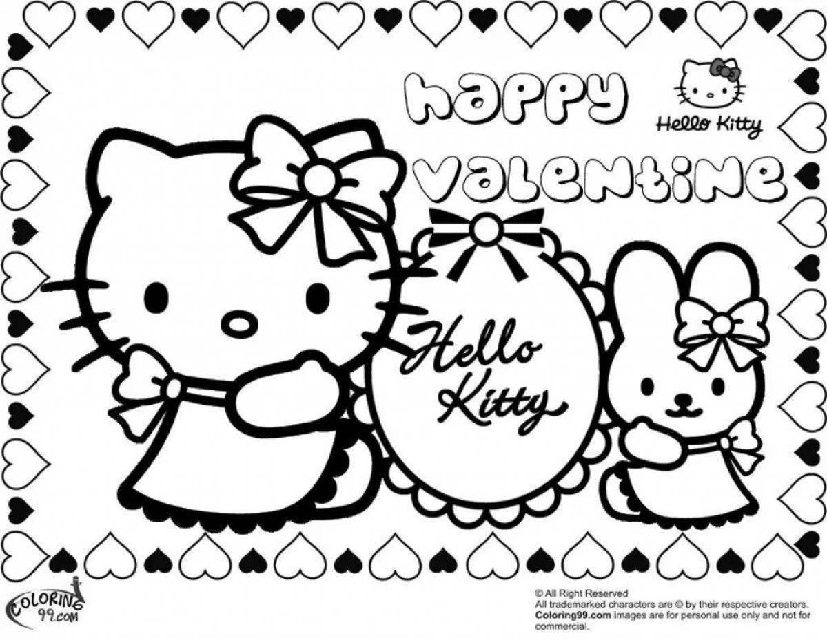 Яркая раскраска hello kitty с сердечком