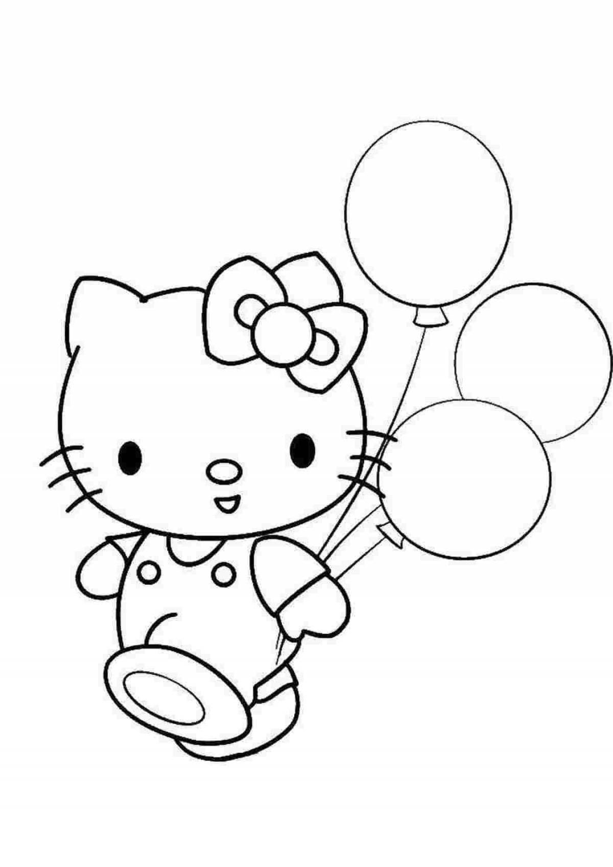 Разноцветная раскраска hello kitty с сердечком