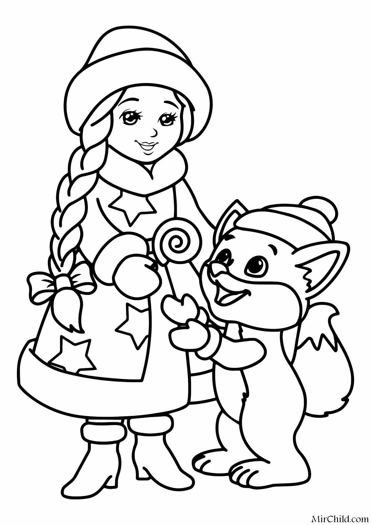 Joyful santa claus and rabbit coloring book