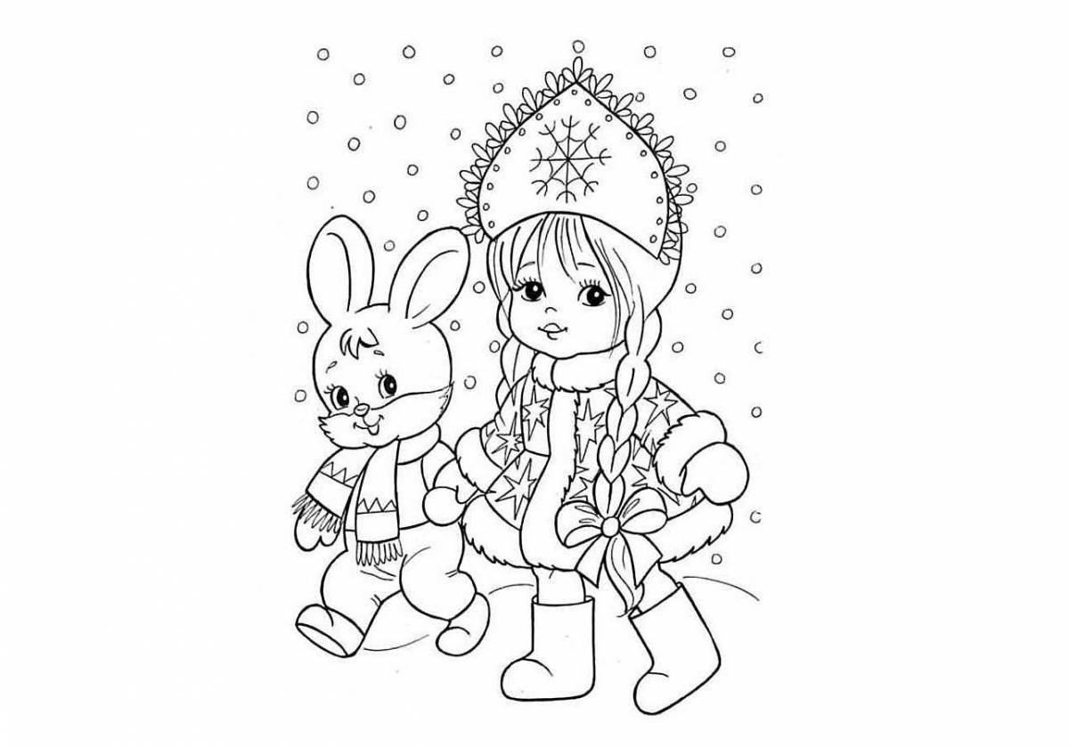 Праздничная раскраска санта-клауса и кролика