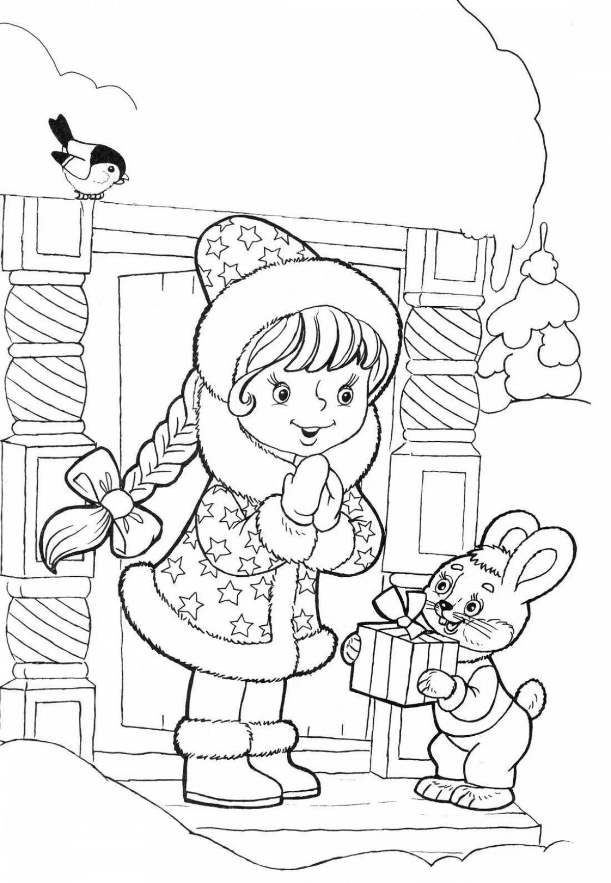 Colorful santa claus and bunny coloring book