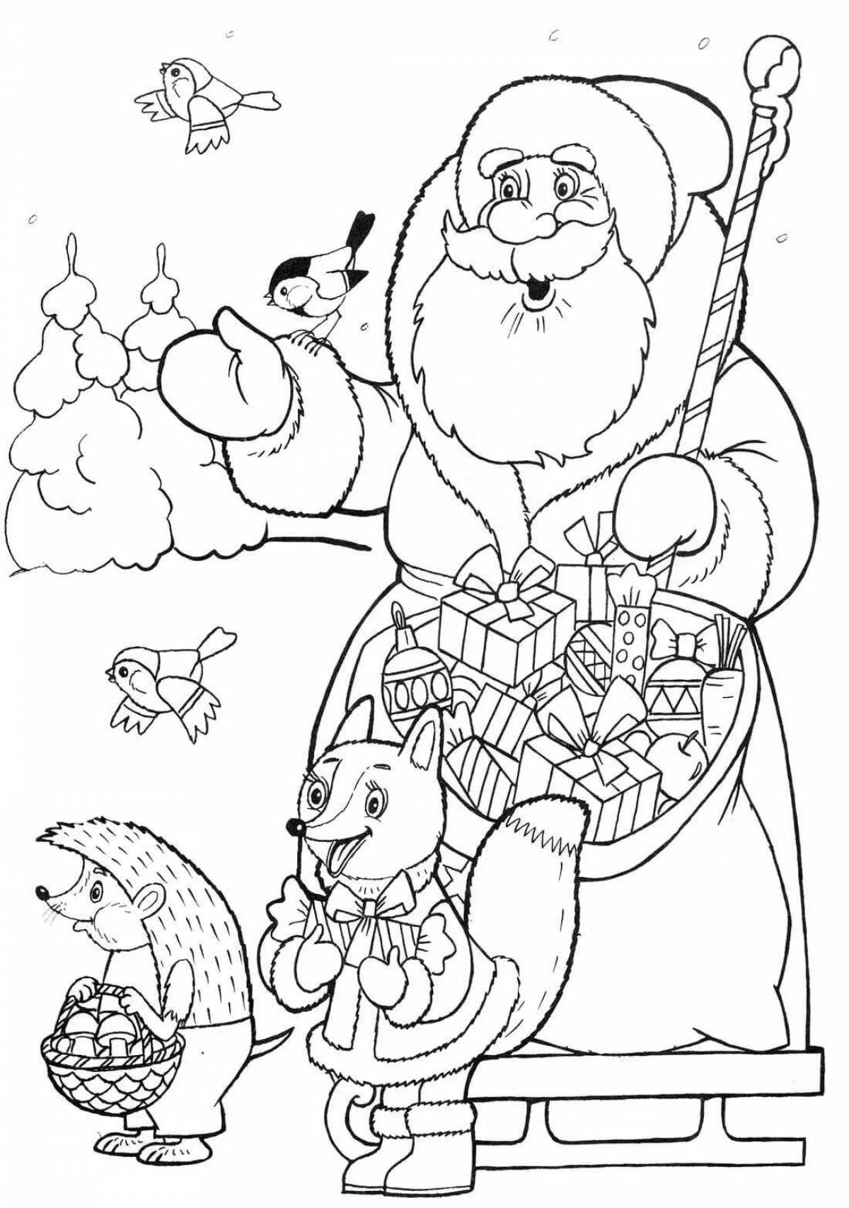 Charming santa claus and bunny coloring book