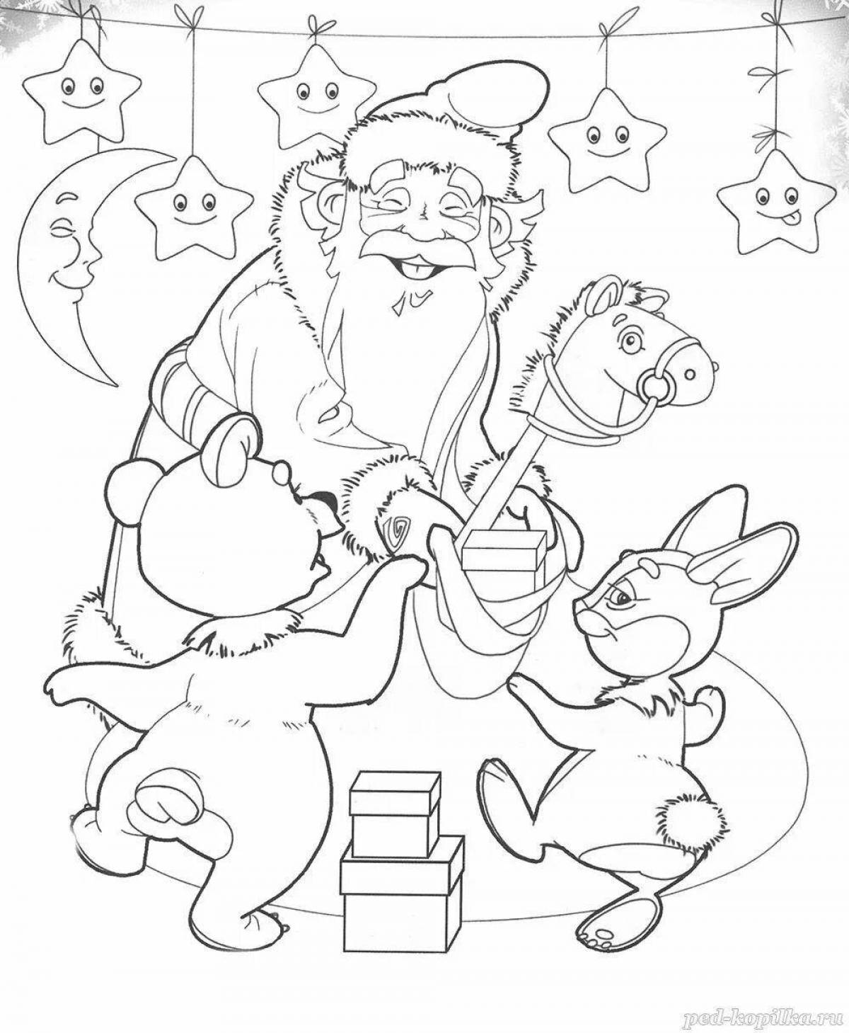 Fun coloring santa claus and rabbit