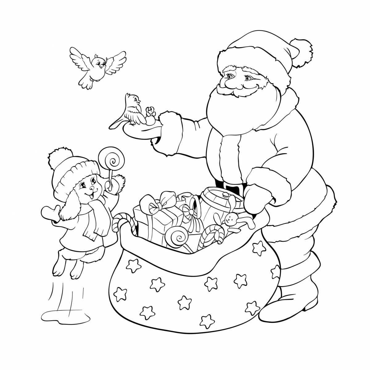 Fun coloring santa claus and rabbit