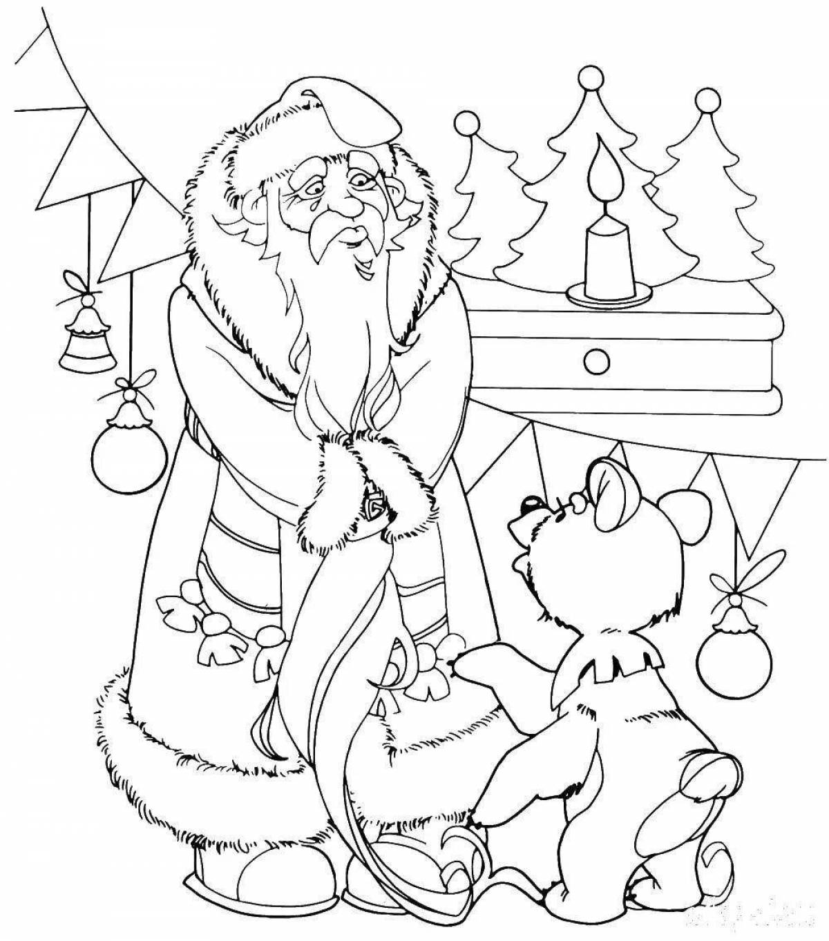 Funny santa claus and rabbit coloring book