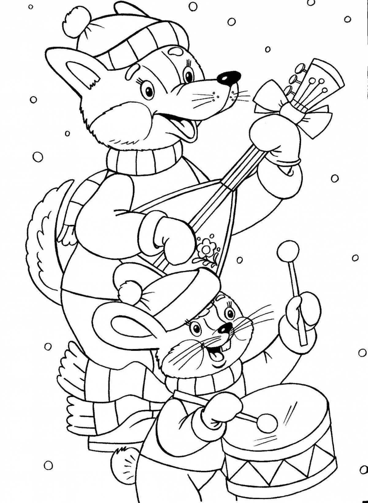 Animated santa claus and rabbit coloring page