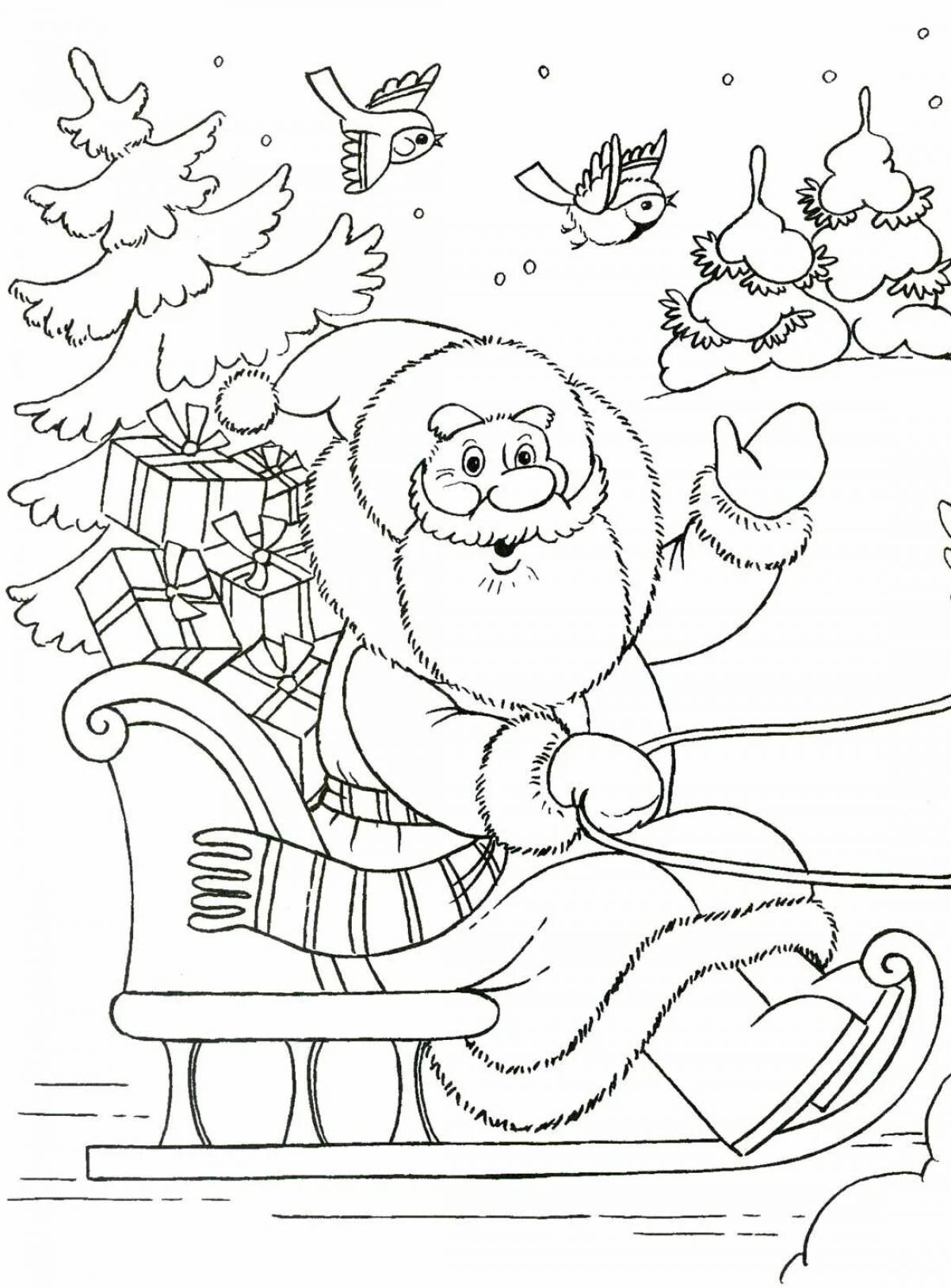 Glamorous santa claus and bunny coloring book