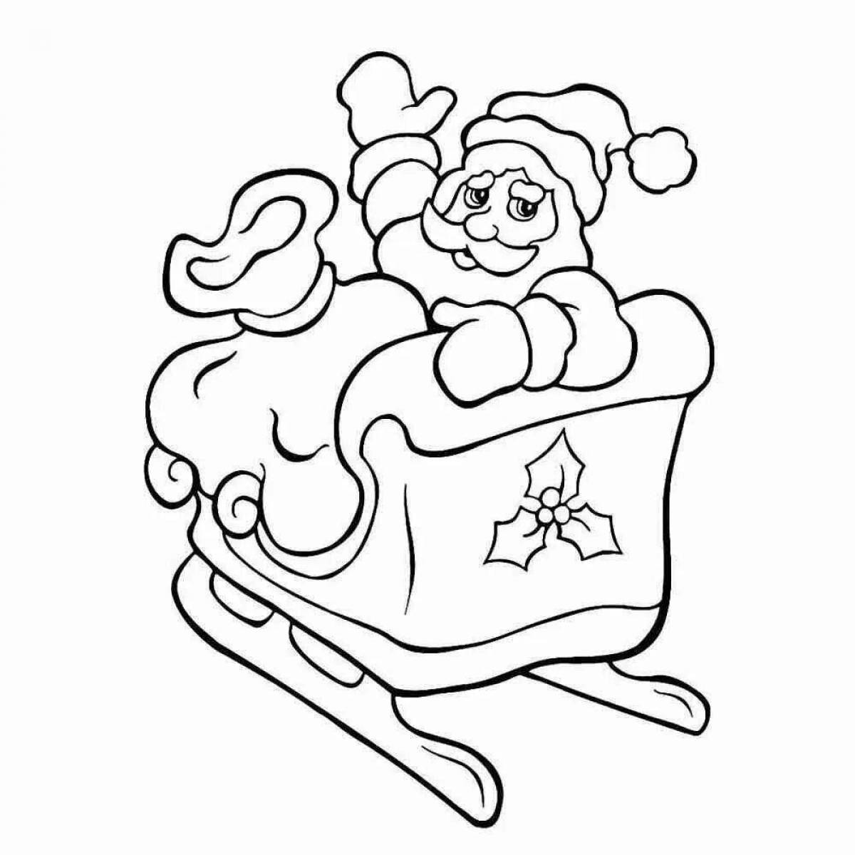 Coloring page excited santa claus on sleigh