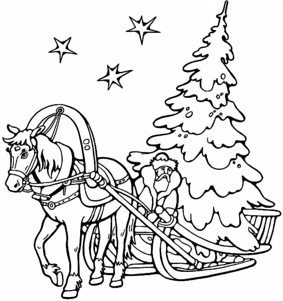 Coloring santa claus on a sleigh