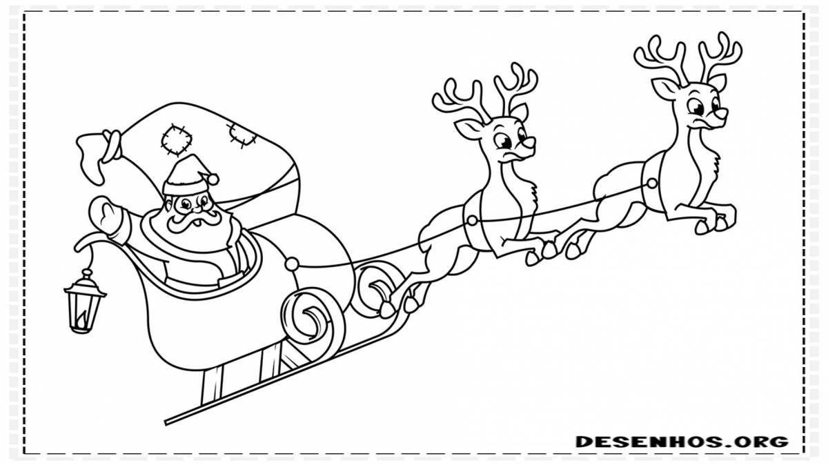 Coloring page nice santa claus on sleigh