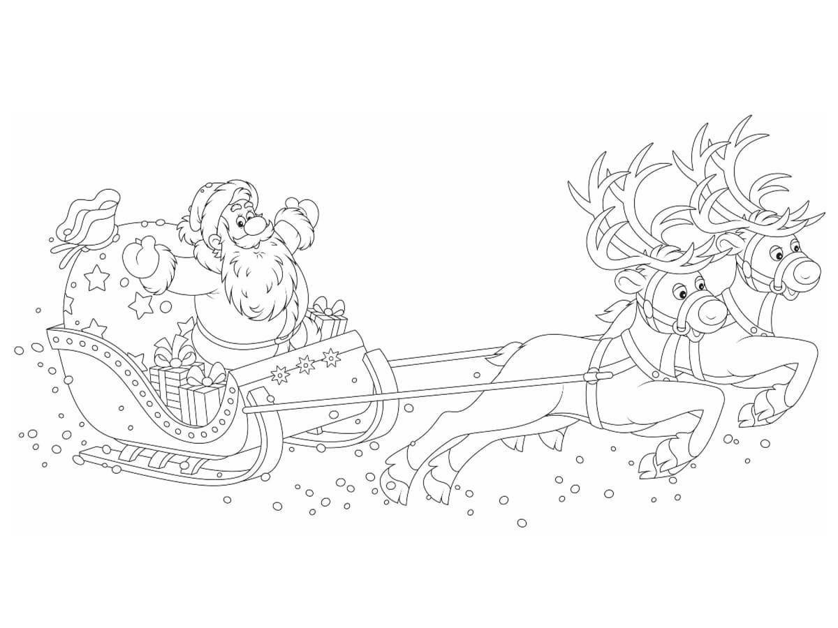 Colouring awesome santa claus on sleigh