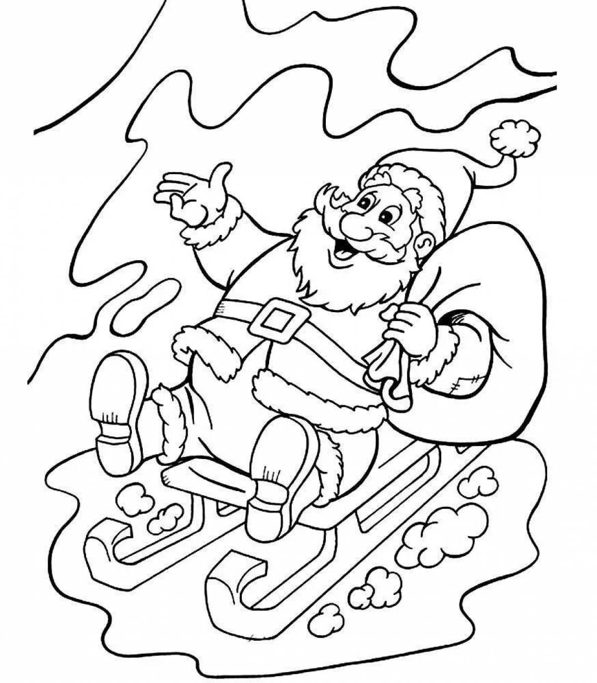 Coloring page dazzling santa claus on a sleigh