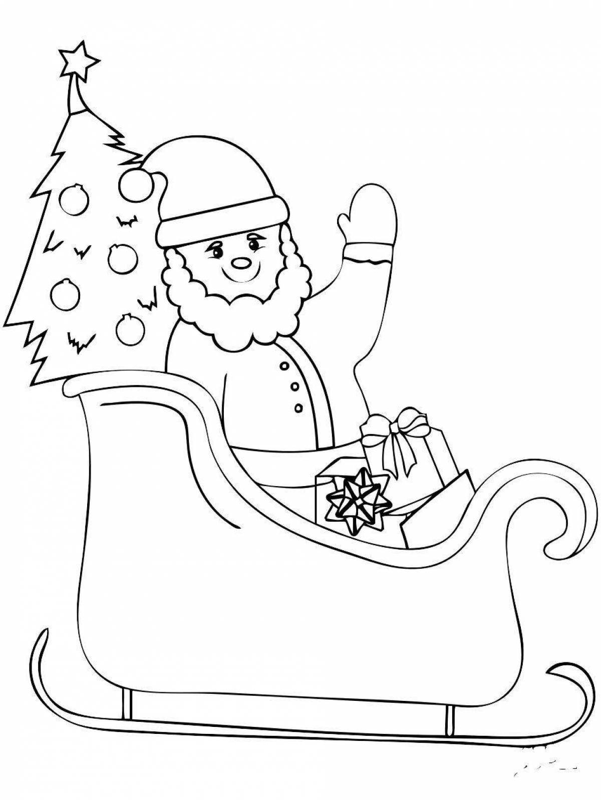Coloring page elegant santa claus on a sleigh