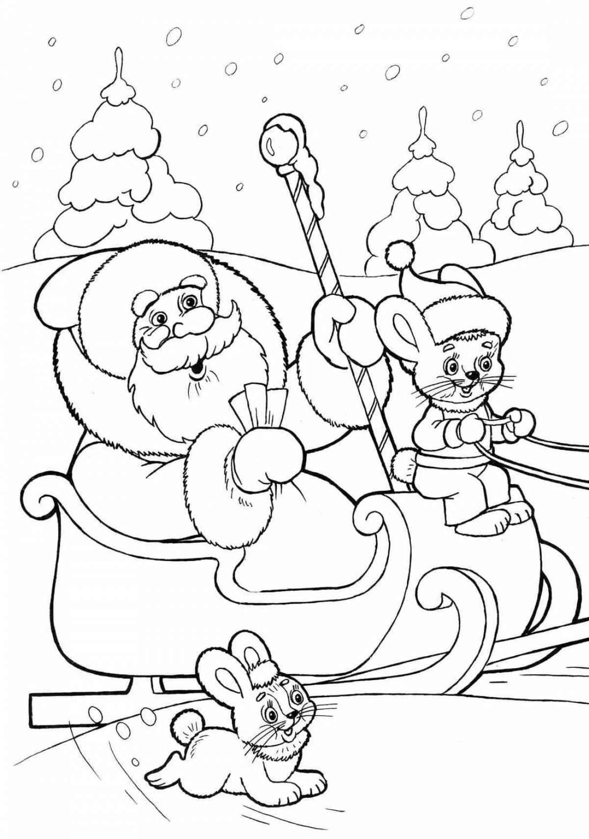 Coloring page adorable santa claus on sleigh