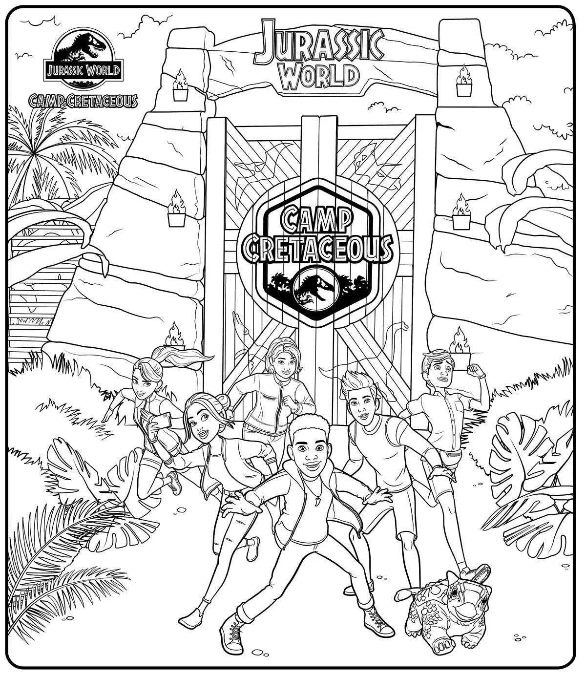 Colorful Jurassic world domination coloring page